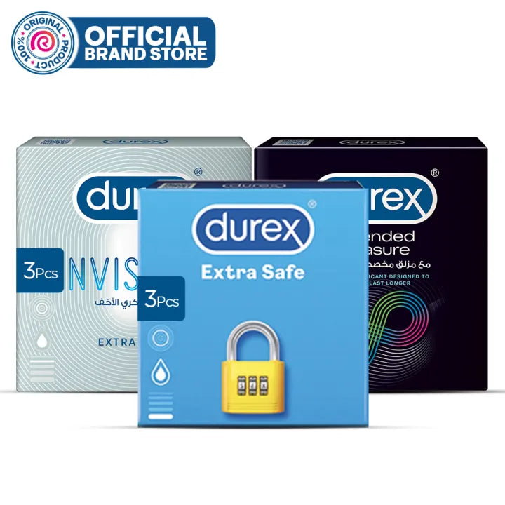 Durex Condoms Try Me Pack - Invisible 3 Pcs + Extended Pleasure 3 Pcs + Extra Safe 3 Pcs