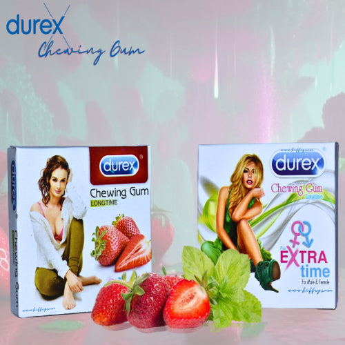 Durex Chewing Gum & Bubblegum longtime Mint & Strawberry Flavoured for male & female 12 GUM'S