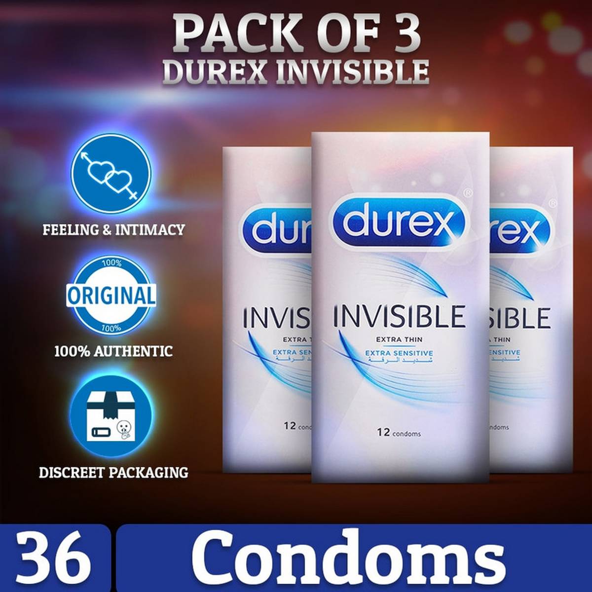 Pack Of 36 - Durex Invisible Extra Thin And Sensitive Condoms