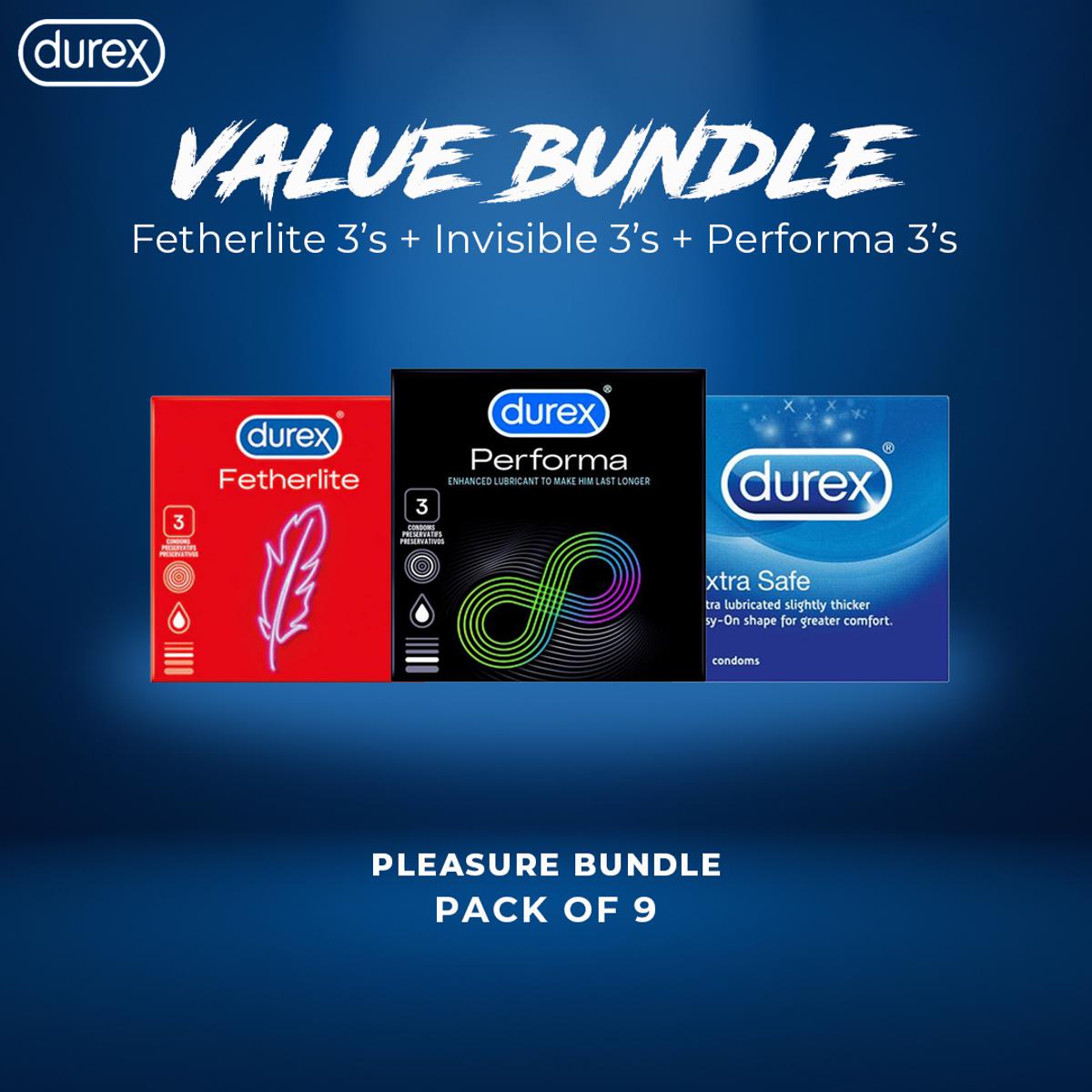 Pack of 3 - Fetherlite Ultra Thin Condoms 3s + Performa Long Lasting Condoms 3s + Extra Safe Extra Thick Safety Condoms 3s